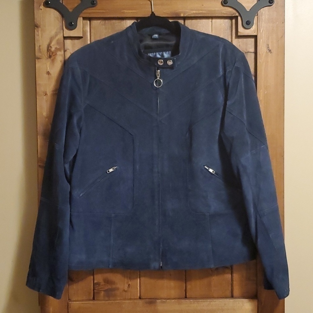 Laura Vintage Blue Suede Motorcycle Jacket XL